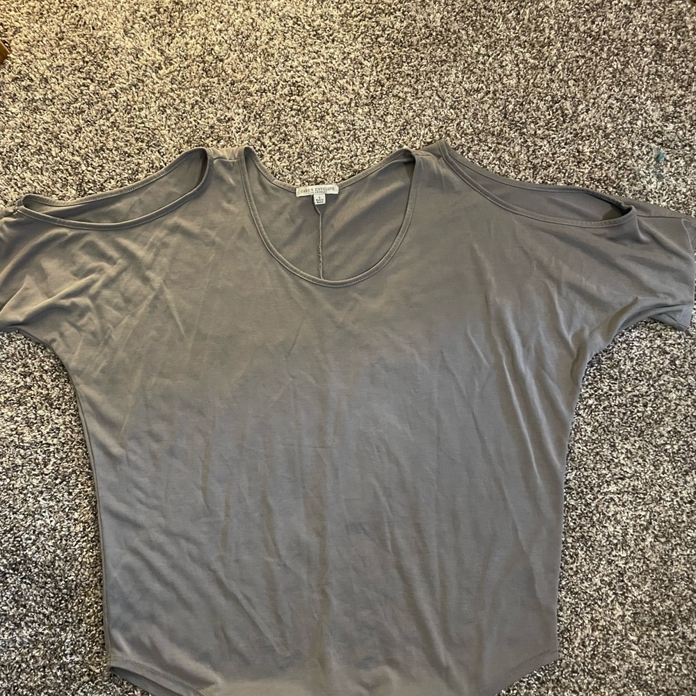 Green Envelope Neutral Gray Cold-Shoulder Women’s Top